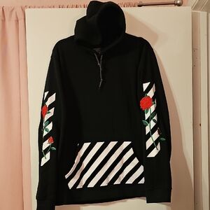 Black Hoodie with Floral Sleeve Design